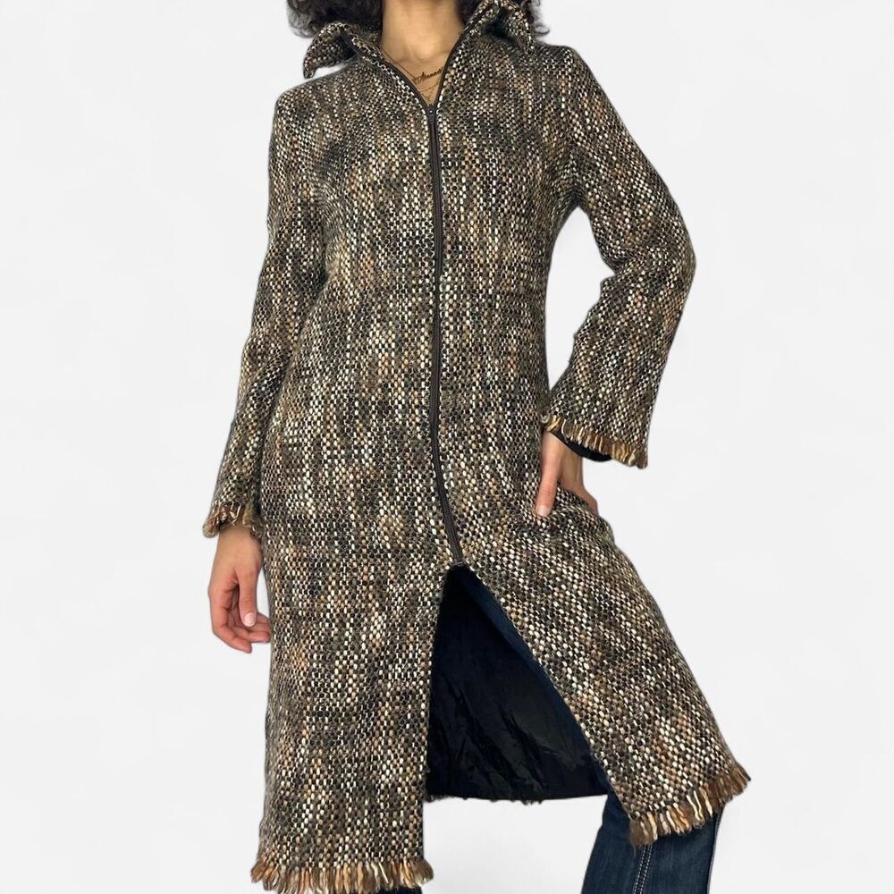 Vintage euro Y2K wool weave pattern zip up jacket